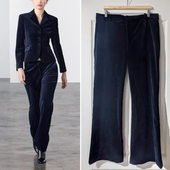 NEW! Zara | ZW Collection Straight-Fit Navy Velvet Trousers - Picture 1 of 15